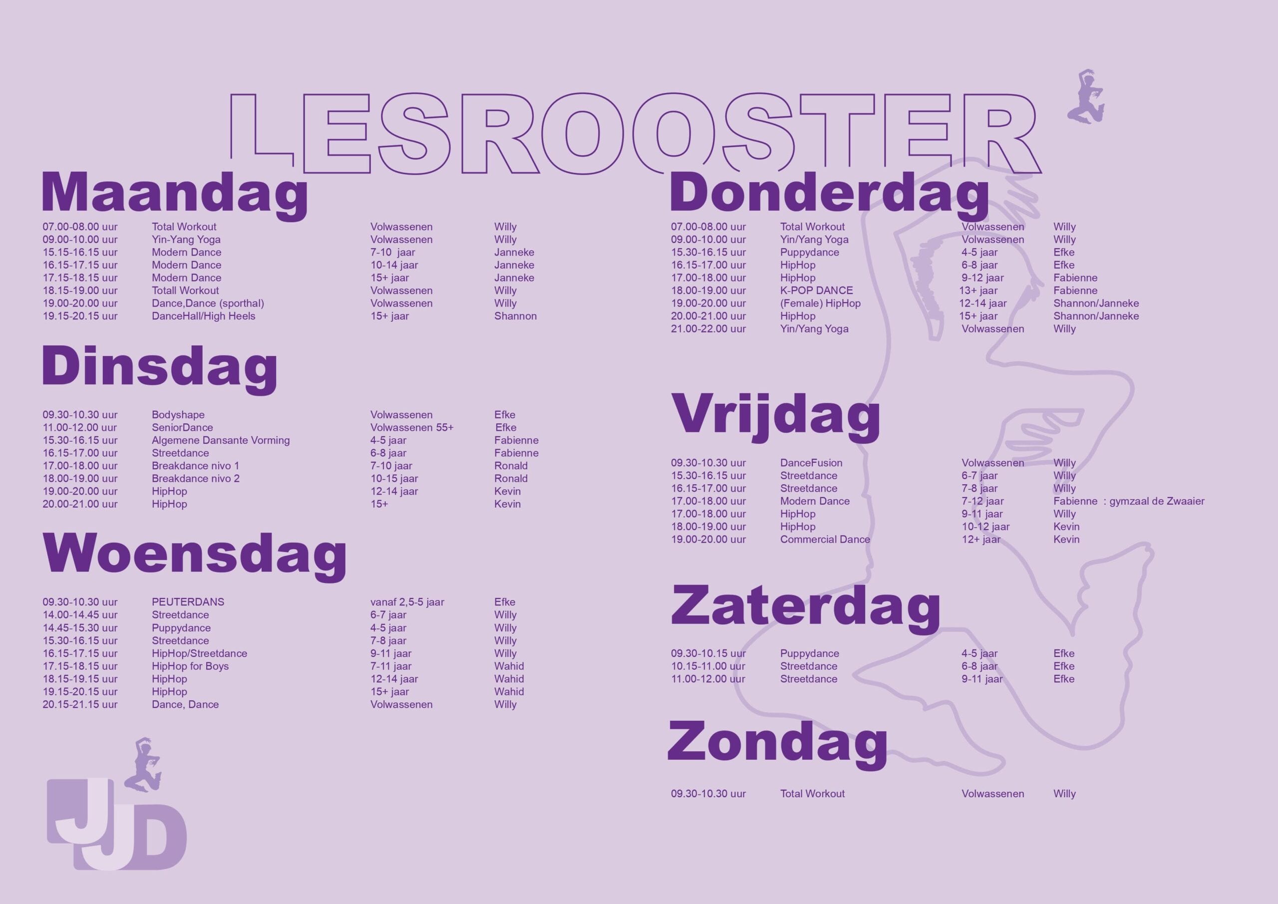 Lesrooster November 2020 - 2021
